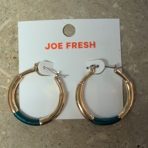 Joe Fresh Gold Hoop Earrings with Teal Wrap Accent
